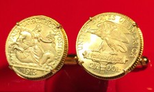 1915 Gold Tone American Eagle  Goddess Columbia Quarter Eagle Coin Cufflinks 