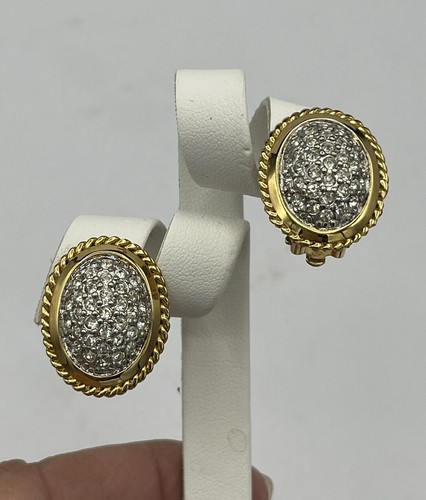 VINTAGE 80s D’ORLAN GOLD CLUSTERS RHINESTONE CLIP ON EARRINGS Signed 1” - Picture 3 of 10