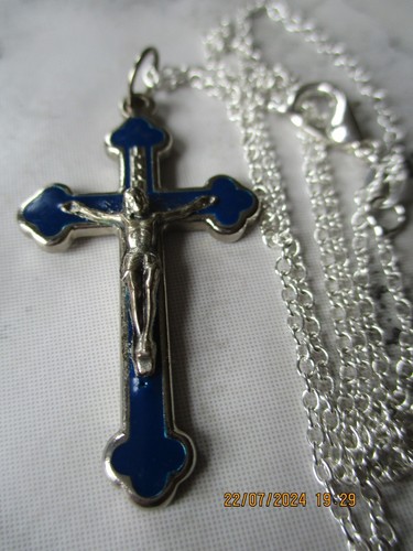 VINTAGE PENDANT CROSS SHAPED, ENAMEL on .925 SILVER CHAIN - Imagen 7 de 7
