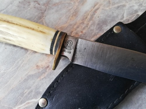 VTG RARE GERMAN OTHELLO SOLINGEN HUNTING KNIFE LEATHER SHEATH STAG HORN HANDLE - Picture 7 of 14