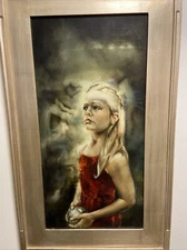 C DAWN DAVIS 'Illumination' Surrealism Fantasy PAINTING - Young Lady in Clouds