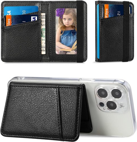Wallet Stick on Phone Case, Credit Card Holder for Back of Cases Black