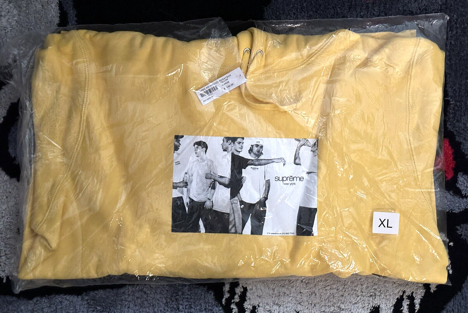 Sweat shirt à capuche publicitaire classique Supreme (taille XL) jaune SS19 flambant neuf