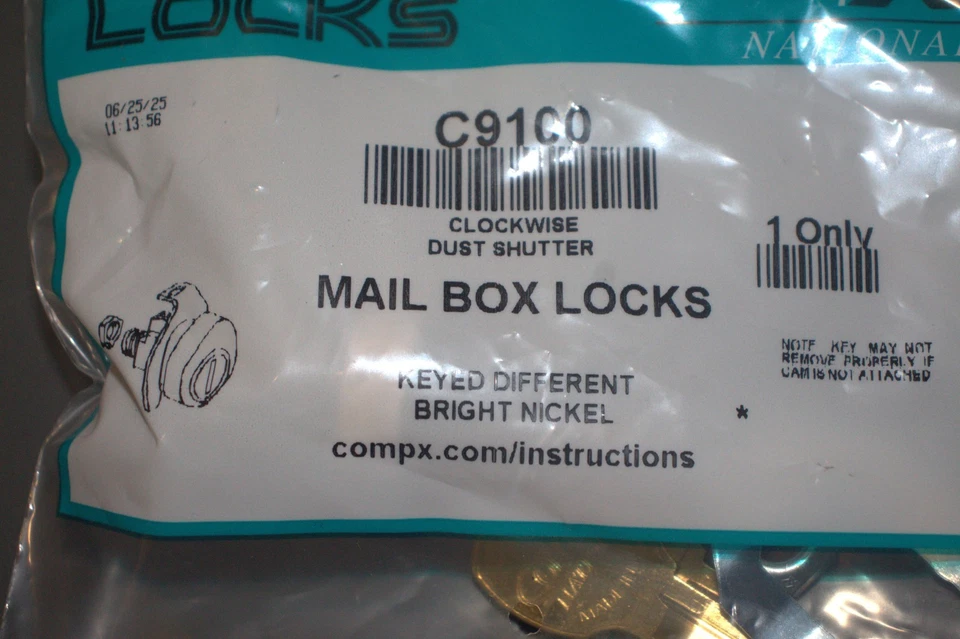 2 packs (6 Keys)  COMPX NATIONAL C9100 USPS 1172C Mail Box Lock w/ 3 Keys NEW - Image 2 of 4