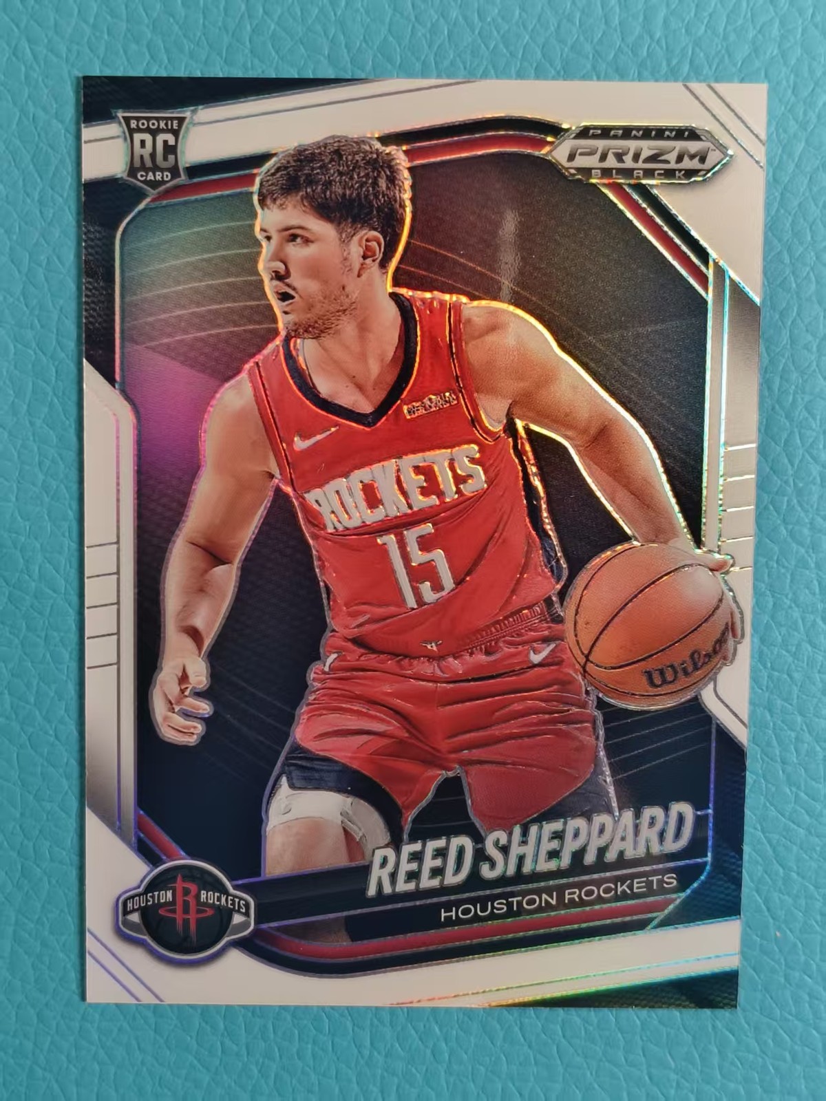 Reed Sheppard 2024-25 Panini Prizm Black 129/175 White RC Houston Rockets #145