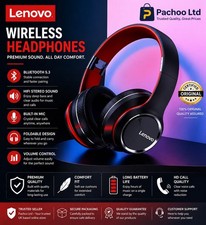 Lenove HD 200 Wireless Bluetooth Headphones Over Ear Stereo Headset Mic AUX