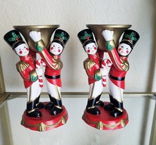 PartyLite Candle Holders Toy Soldiers Christmas 6" Ceramic Lot 2