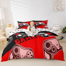 Gamer Comforter Cover for Boys Black and Red Gaming Twin Size Bedding Set Kid...