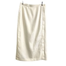 Talbots 90s Cream Linen Wrap Midi Skirt size 8