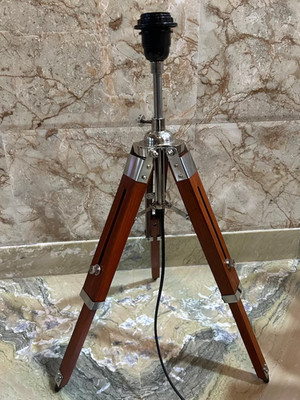 Set of 2 Nautical Tripod Table Lamps   Adjustable Height, Wood & Metal