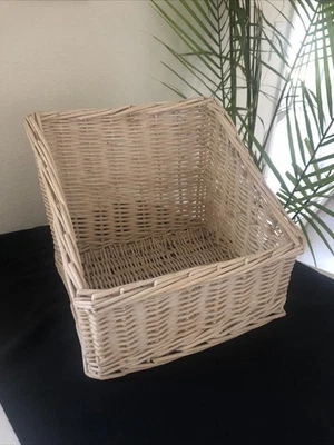 Vintage White Washed Wicker Magazine Holder Storage Natural Style Decor - Image 1 of 4