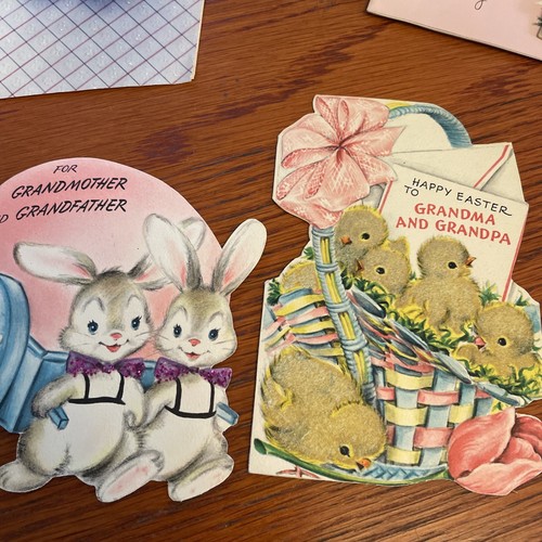 Vintage Lot 8 Used Easter Mother's Day Cards 1950’s Bunny Chick DieCut Floral - Bild 3 von 10