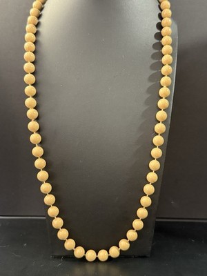 Vintage Retro Round Beige Acrylic Beaded Necklace Original Tags H5