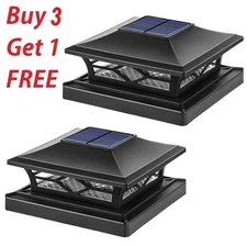2 Pack Solar Post Cap Lights For 4x4 6x6 Outdoor Waterproof LED Deck Fence Light