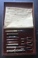 Antique Drafting Tool Set in Wooden Box, Keuffel & Esser Tools & Perhaps Others