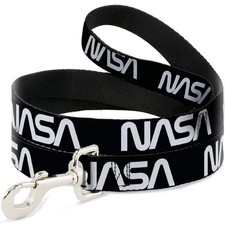 NASA Text Black White Dog Leash 6 Feet Long 1.0 Inch Wide Space Themed
