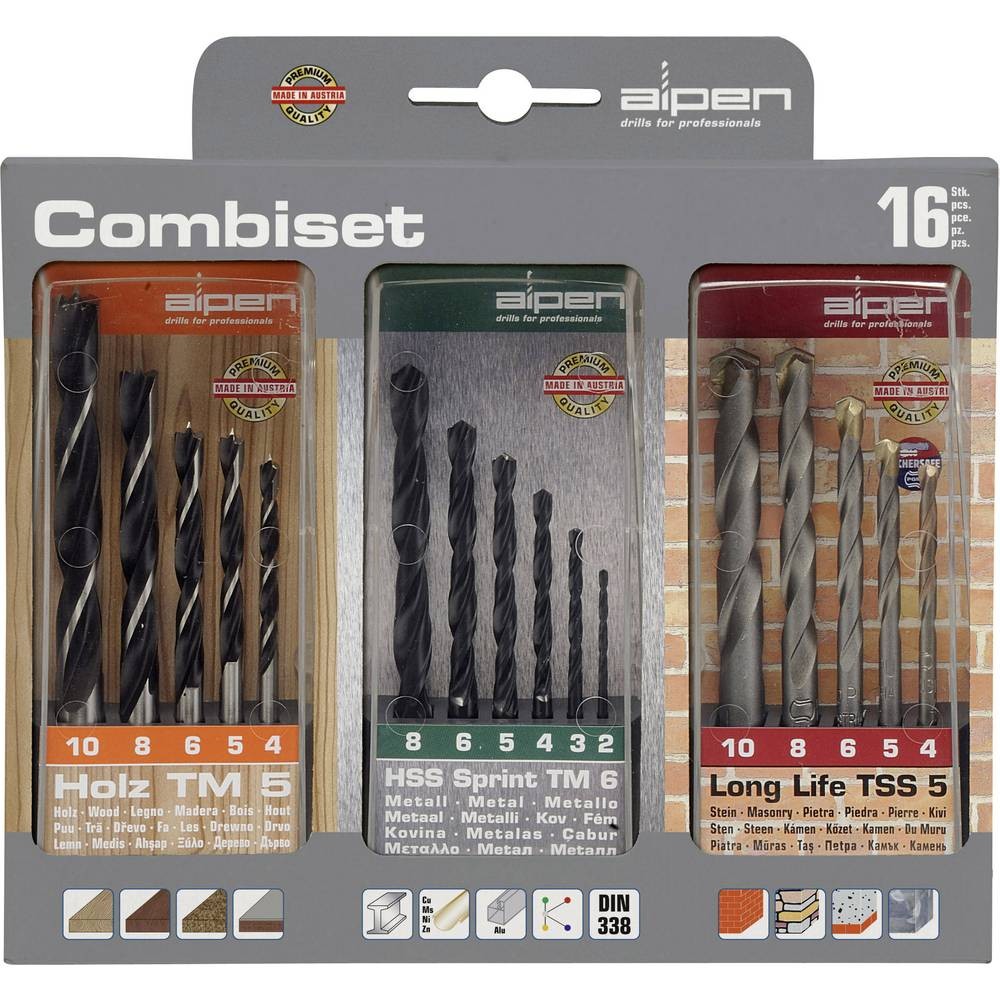 Set de forets 16 pcs Alpen 801003100 haute résistance thermique
