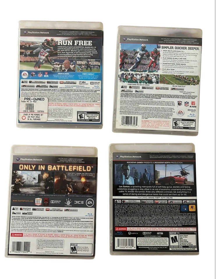 Lote de 4 Juegos PS3 - GTA V, Battlefield 4, Madden 25, Madden 11 (Completo) Foto 2 de 3