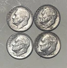 Roosevelt Dimes 10 Cent 90% Silver Four Coin Lot Used Circulated Condition US