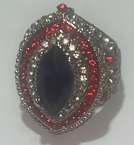 Size 9.5 Size 9 1/2 Red White Blue CZ'S Fashion Silver Tone Cocktail Index - Picture 1 of 7