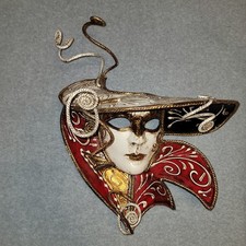 Venetian Masquerade Mask Hand Painted Gold Red Black Carnival Wall Decor