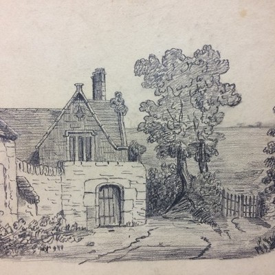 Vintage Pencil Drawing Henry A. Luscombe British Artist Countryside Scene
