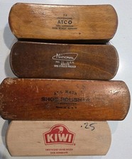 4 RARE VINTAGE SHOE SHINE BRUSH LOT: KIWI ATCO NATIONAL HORSEHAIR