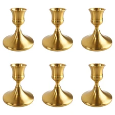 Vintage Brass Gold Taper Candle Holders Set of 6, Metal Candlestick Holders E...