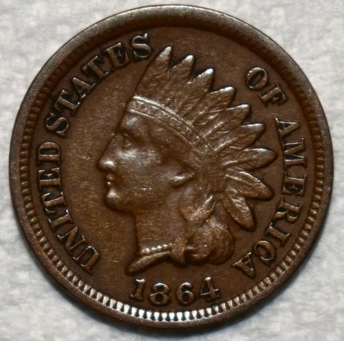 Extra Fine 1864 Bronze Indian Head Cent, Well-Detailed, Chocolate-Brown specimen