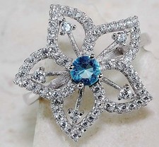 1CT Aquamarine  White Topaz 925 Sterling Silver Ring Sz 8 LB1-5