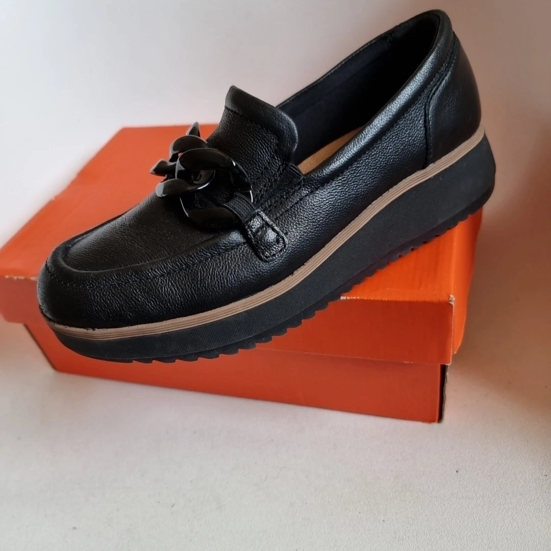 Mocassini Clarks neri in pelle Zylah May scarpe da donna taglia 5 D plateau