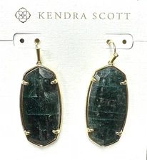 Kendra Scott W1155 Gold Plated Faceted Elle Drop Earrings in Green Apatite Stone
