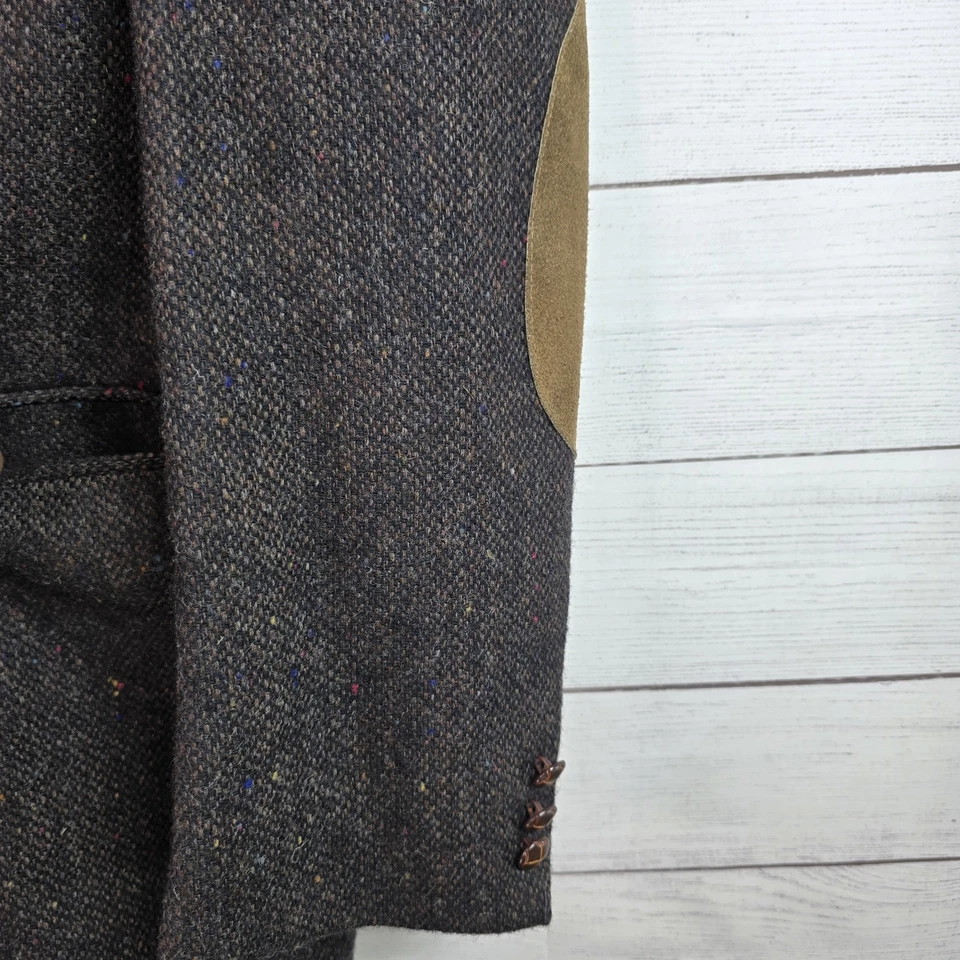 Chaqueta Blazer Vintage Boston Traders Para Hombres Talla 42L Marrón Tweed Codo Parches Lana Foto 4 de 4