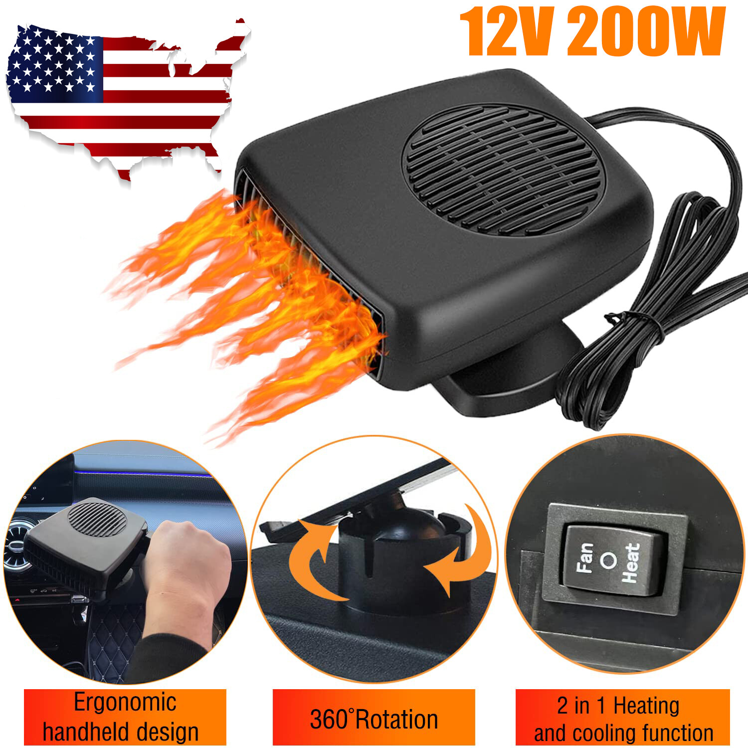 Portable Electric Car Heater 12V 200W Heating Fan Defogger Defroster  Demister US | eBay