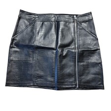 Express Faux Leather Skirt Black 34 In Waist Full Zip Classic Fun Lined