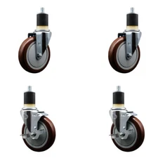 5 Inch SS Blue Poly Wheel Swivel 1-7/8 Inch Expanding Stem Caster Set 2 Brakes