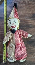 Circa 1920's Clown Rag Doll 13" tall - FREE Shipping!