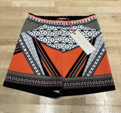 PEACHPUFF Colorful Geometric Pattern Print High Waisted Shorts Size Medium NEW