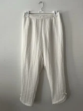 Citron Santa Monica Petite White Elastic Waist Crinkle Rayon Crop Pants PM
