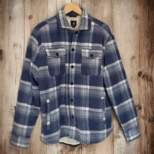 johnnie-O Isley Sherpa Lined Flannel Shacket Wake Blue Plaid Size Medium NWOT