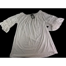 NEW Women's White Tunic Top Blouse With Lace Bell Sleeves L / XL By Win Win