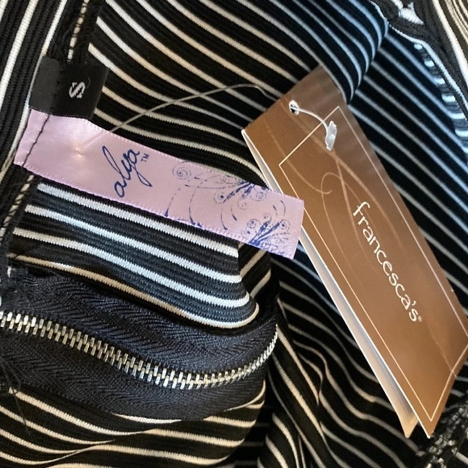 Alya Black White Striped Knee Length A-line Skirt size S NWT - Image 4 of 4