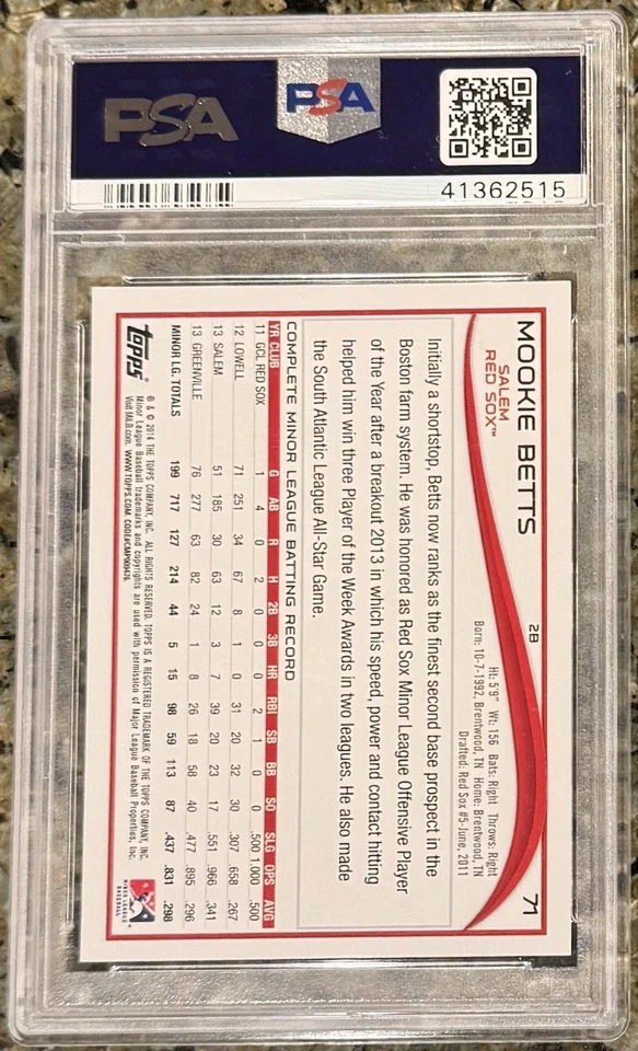 2014 Topps Pro Debut Mookie Betts #71 PSA 10 GEM MT  - Image 2 of 2