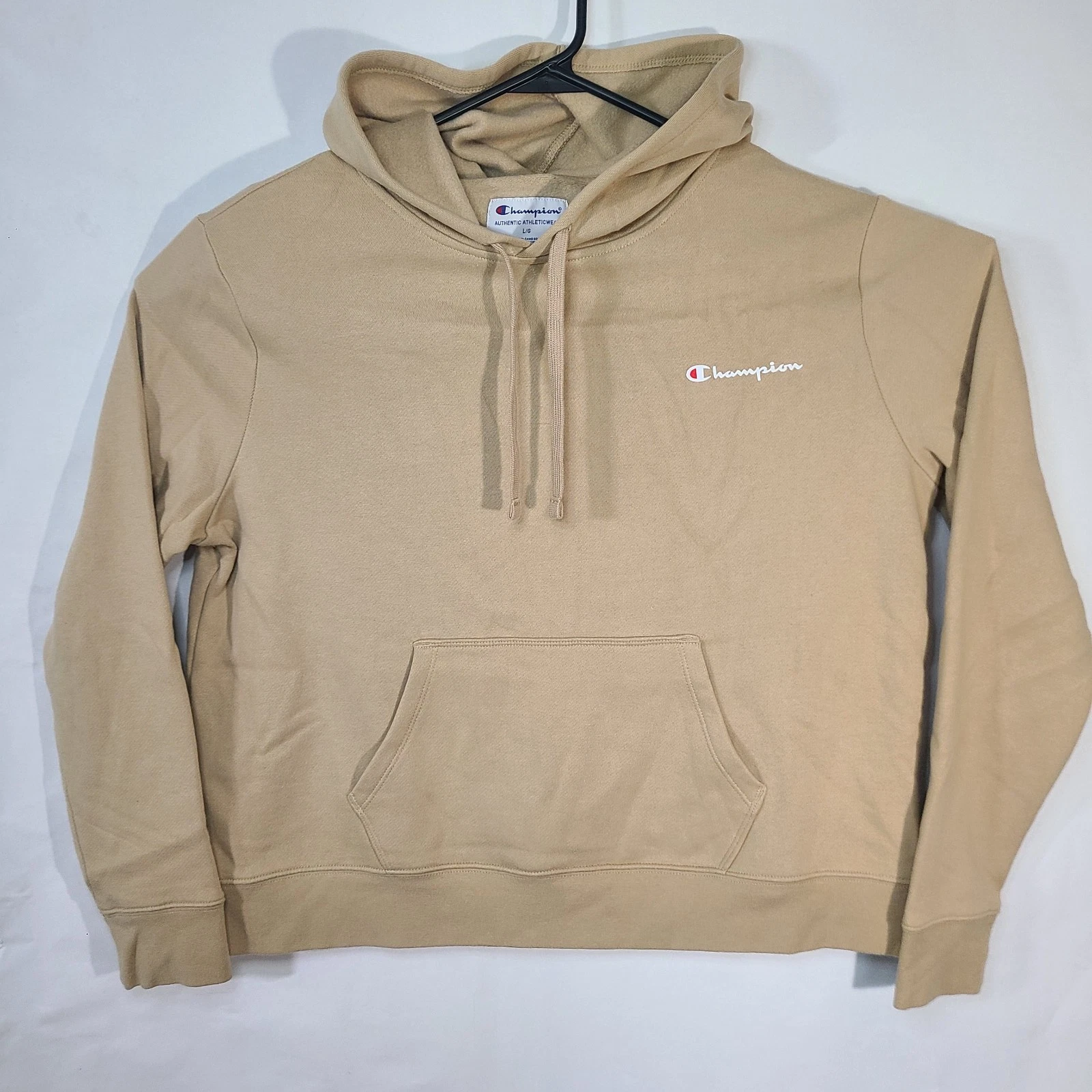 Champion Sweater Womens Large Beige Pullover Hoodie Sweatshirt Cotton Blend