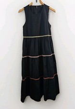 Madewell XS Midi Tiered Ric Rac Trimmed Black Sleeveless Dress