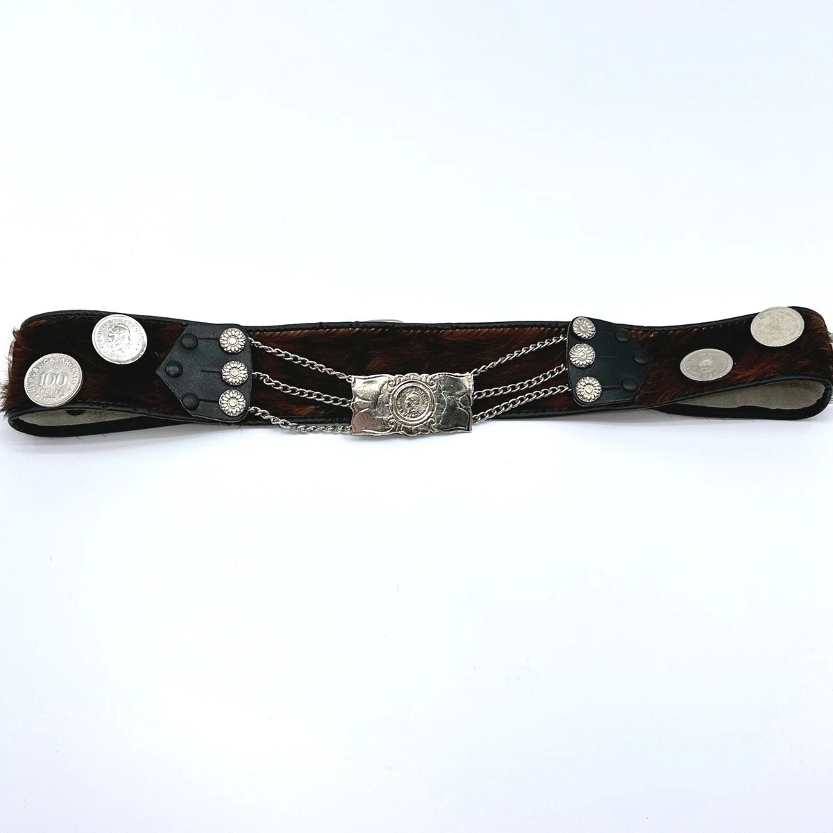 Vintage Gaucho Pony Hair Leather Coin Belt Argentina 100 Pesos Silver Chain Buckle Belt | GauchoLife main image 4