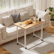 90cm Foldable Computer Desk on Wheels for Small Spaces Living Room/Office Brown