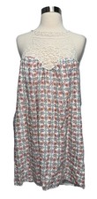 Paisley Halter Mini Dress Ivory Crochet Lace Trim M Cottagecore Whimsical Boho