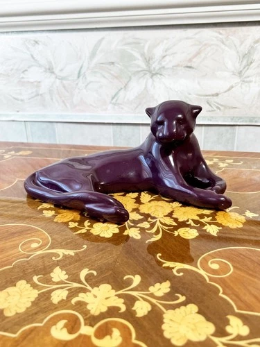 Vintage Frankoma Pink Panther Figurine Puma Pottery Plum Purple HTF 116 USA