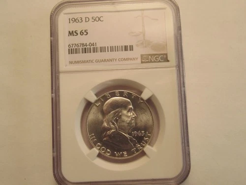 1963 D  Franklin Half Dollar, NGC MS65